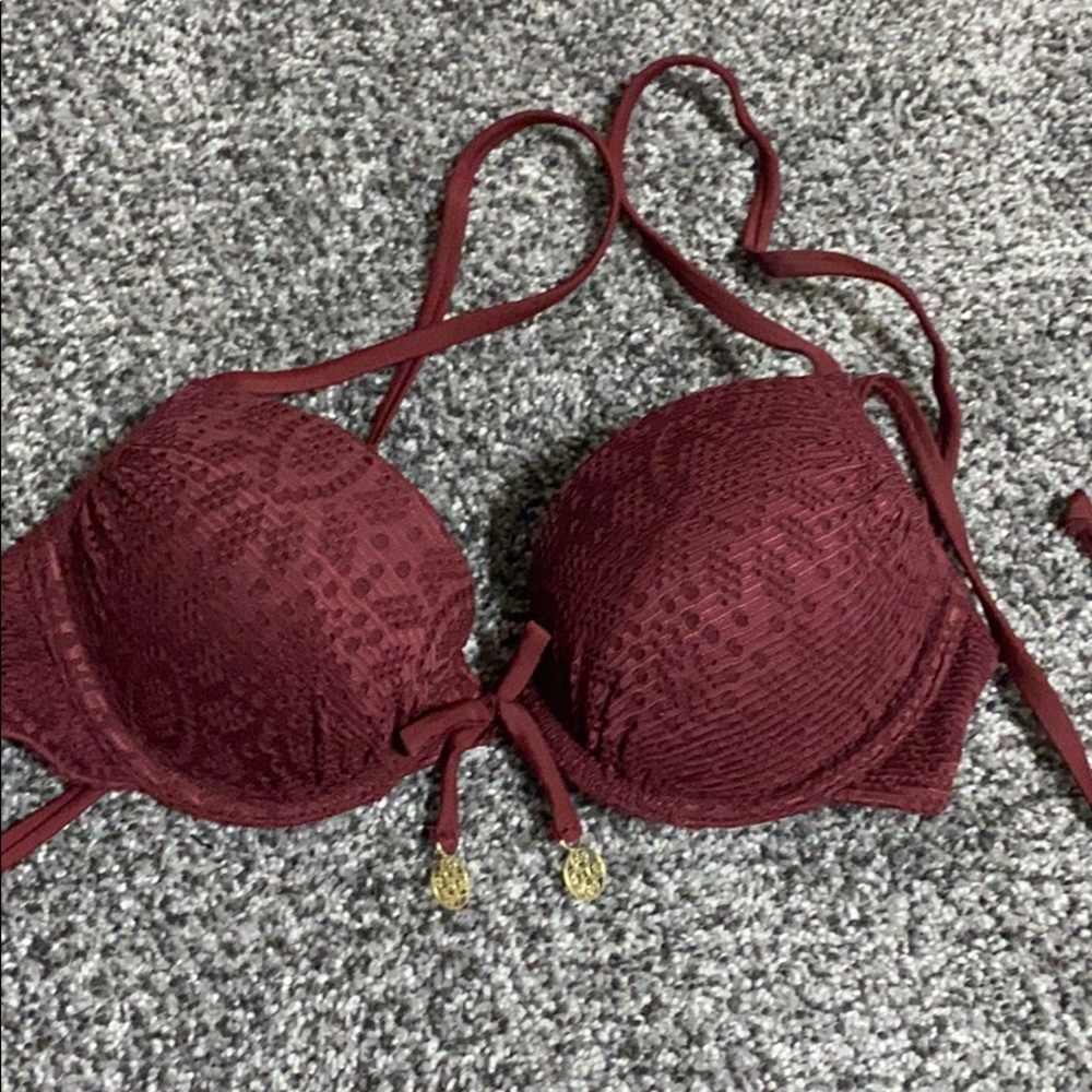 Maroon Lace Padded Bikini Top